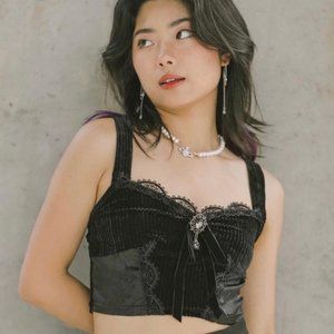 Floral Lace Rhinestone Corset Tank Top